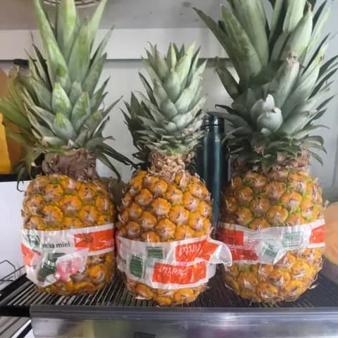 Piñas frescas en la tienda